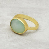 Brass 22k Gold Plated Aqua Chalcedony Gemstone Rings, Wholesale jewelry