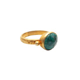 Brass 22k Gold Plated Emerald and Prehnite Gemstone Statement Rings