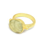 Brass 22k Gold Plated Emerald and Prehnite Gemstone Statement Rings