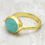 925 Silver Amazonite Statement Rings, Gold Plated Hammered Band Ring, Wholesale jewelry