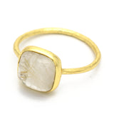 Brass 22k Gold Plated Square Shaped Golden Rutile Gemstone Rings