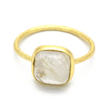 Brass 22k Gold Plated Square Shaped Golden Rutile Gemstone Rings