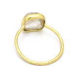 Brass 22k Gold Plated Square Shaped Golden Rutile Gemstone Rings