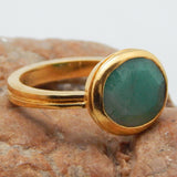 Solid 925 Silver Gold Plated Emerald Gemstone Rings