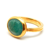 Solid 925 Silver Gold Plated Emerald Gemstone Rings