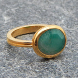 Solid 925 Silver Gold Plated Emerald Gemstone Rings