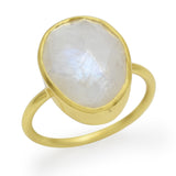 925 Sterling Silver Gold Plated Rainbow Moonstone Statement Rings