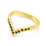 V Shaped Brass 22k Gold Plated Black Onyx Gemstone Rings, Wholesale jewelry