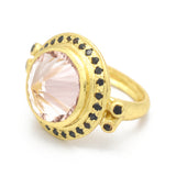 Rose Quartz with Black CZ Gemstone Designer Rings in  22k