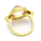 Rose Quartz with Black CZ Gemstone Designer Rings in Brass 22k Gold Plated