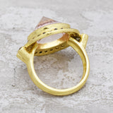 Rose Quartz with Black CZ Gemstone Designer Rings in Brass 22k Gold Plated