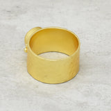 Solid 925 Silver Gold Plated Hammered with Aquamarine Wide Band Rings