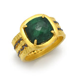 and Black Rhodium Plated Emerald Gemstone Statement Rings,