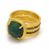 22k Gold and Black Rhodium Plated Emerald Gemstone Statement Rings,