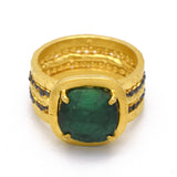 22k Gold and Black Rhodium Plated Emerald Gemstone Statement Rings,