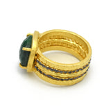 Brass 22k Gold and Black Rhodium Plated Emerald Gemstone Statement Rings,