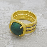 Brass 22k Gold and Black Rhodium Plated Emerald Gemstone Statement Rings,