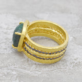 22k Gold and Black Rhodium Plated Emerald Gemstone Statement Rings,