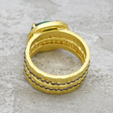 Brass 22k Gold and Black Rhodium Plated Emerald Gemstone Statement Rings,