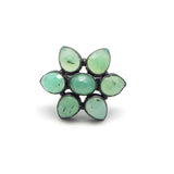 Solid 925 Silver Black Rhodium Plated Green Chalcedony Floral Shape Designer Rings