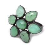 Solid 925 Silver Black Rhodium Plated Green Chalcedony Floral Shape Designer Rings