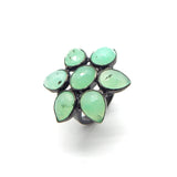 Solid 925 Silver Black Rhodium Plated Green Chalcedony Floral Shape Designer Rings