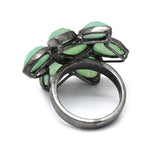 Solid 925 Silver Black Rhodium Plated Green Chalcedony Floral Shape Designer Rings