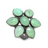 Solid 925 Silver Black Rhodium Plated Green Chalcedony Floral Shape Designer Rings