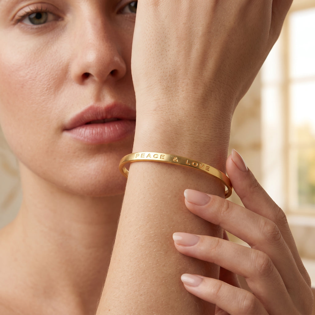 Peace & Love Engraved Minimalist Cuff