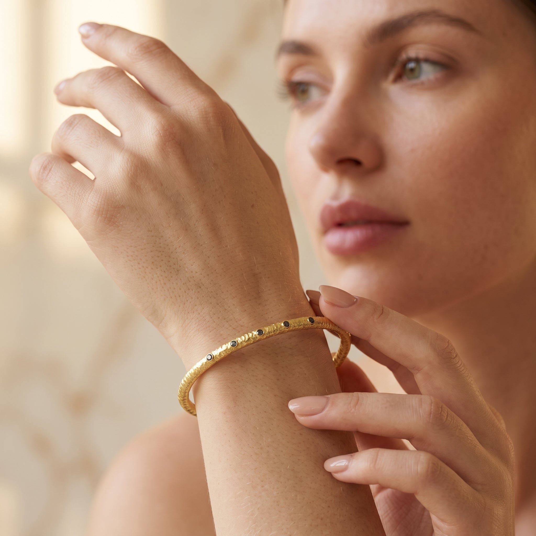 Hammered Stardust Inset Open Cuff