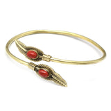 Coral Gemstone with Leaf Adjustable Bangle/Bracelet, Wholesale jewelry