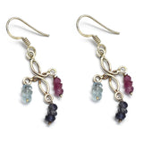 Blue Topaz Iolite Pink Tourmaline Beads Silver Earrings