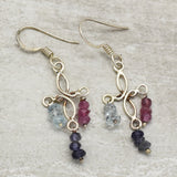 Blue Topaz Iolite Pink Tourmaline Beads Silver Earrings