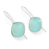 Silver Plated Aqua Color Glass  Dangle Earrings