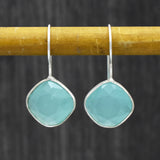 Silver Plated Aqua Color Glass  Dangle Earrings