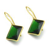 Silver Plated Dark Green Glass  Dangle Earrings