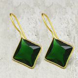 Silver Plated Dark Green Glass  Dangle Earrings