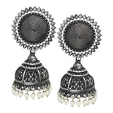 Oxidized Silver Plating  Metal Pearl Jhumka Earrings for women