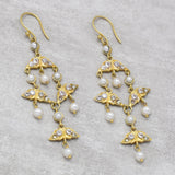 Handmade Gold Plated Sterling Silver Pearl and White CZ Earrings