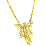 925 Sterling Silver Gold Plated White CZ Butterfly Angle Necklaces, Wholesale jewelry