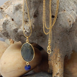 Gold Plated Labradorite Stone Pendent With Amethyst, Blue Topaz, Lapis Beads Necklace