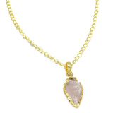 Brass Gold Plated Rose Quartz Gemstone Pendant Necklaces