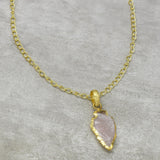 Brass Gold Plated Rose Quartz Gemstone Pendant Necklaces