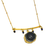 Gold Plated Green Solar Quartz and Blue Beads Lapis Gemstones Necklace