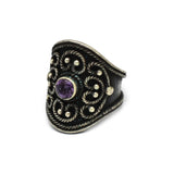 Sterling Silver Amethyst Gemstone Black Antique Ring