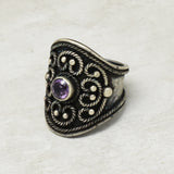 Sterling Silver Amethyst Gemstone Black Antique Ring