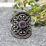 Sterling Silver Amethyst Gemstone Black Antique Ring