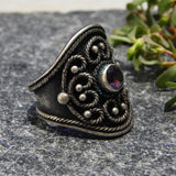 Sterling Silver Amethyst Gemstone Black Antique Ring