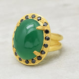 Gold plated Oval Shape Green and Black Onyx Gemstone Rings