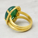 Gold plated Oval Shape Green and Black Onyx Gemstone Rings